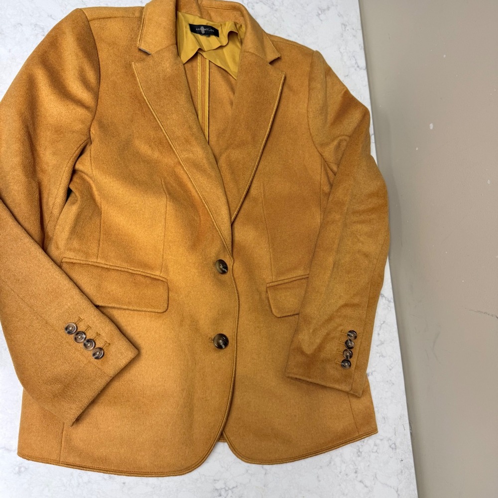 Ann Taylor Mustard Yellow Wool Blend Two Button Blazer Jacket Womens